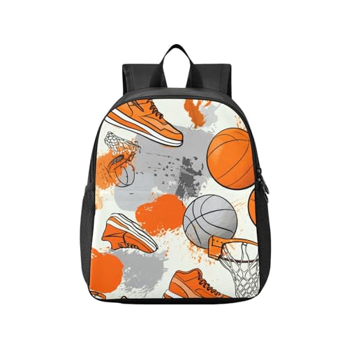DOMIKING Basketball Shoes Orange Kids Backpack for Girls Boys Elementary School Kindergarten Backpack for Kids Toddler Bookbag School Bag Age 3-6
