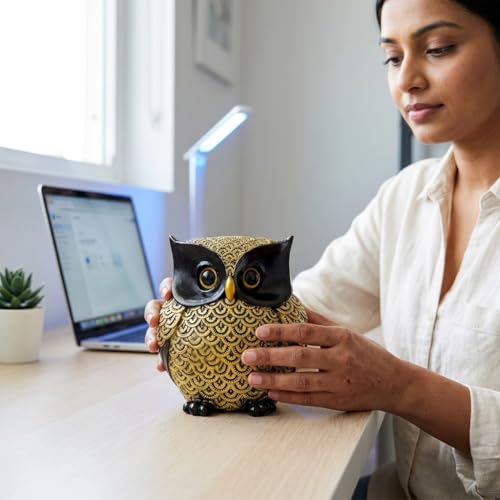 Image of Xtore Modern Classy Lucky Owl Resin Art Figure Showpiece (Pack of 1, Black and Golden)