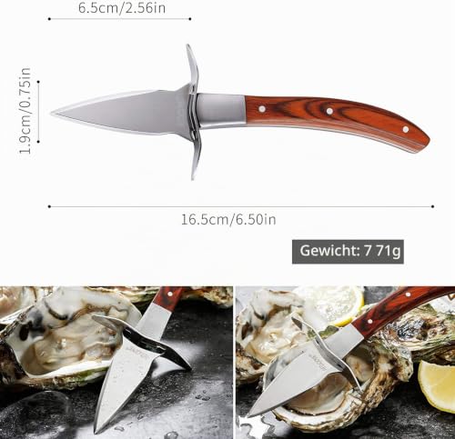 Foto von Kaqisen Austernmesser Oyster Knife Set Austernöffner Schnittfeste und Handschuhe für Muscheln Oder Hartkäse Geeignet Holzgriff Edelstahl (Rot, Medio/M)