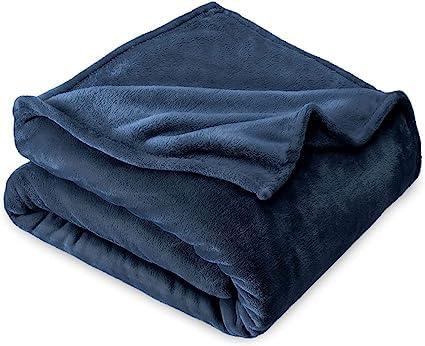 Image of HOMEKART Premium Flannel Fleece Blanket for Single Bed, Super Soft Plush Lightweight All Season Blanket, Solid Cozy Bed Throw for Bedroom, Sofa, Couch, Travel & Camping, 152 x 228 cm (Dark Blue)