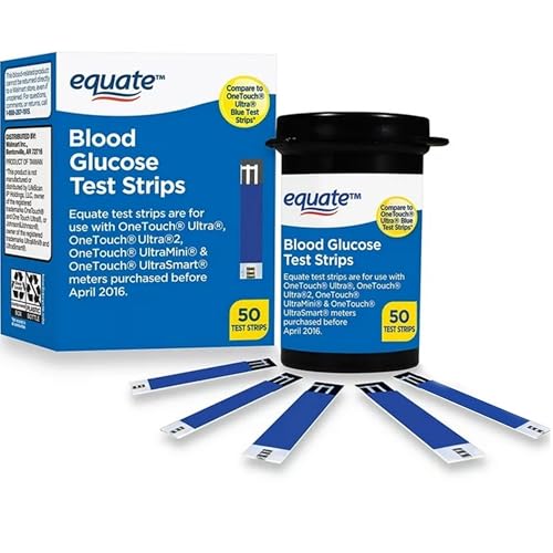 Blood Glucose Test Strips, 50 Count | Ideal for Glucose Monitor Kit, Diabetes Testing | Compatible with OneTouch Meters | Reliable Readings | Accurate & Easy to Use | High Accuracy Strips by Equate