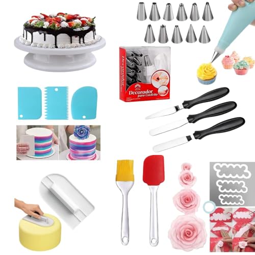 BlizzCart 12 Piece Cake Decorating Nozzle Cake Making Set Combo - Versatile Baking and Cake Decoration Kit with 360-Degree Rotating Turntable, Icing Nozzles, Scraper Set, Silicone Spatulaa (Combo 12)