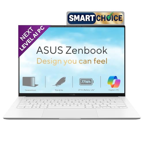 Image of ASUS Zenbook S14 (2026),Smartchoice,Intel Core Ultra 9 (Series 3),Intel iGPU,32GB /1TB SSD,3K OLED,Touchscreen,14 inch(35.5 cm),Win 11,M365 Basic(1Y),Office 24, White,1.2 Kg,UX5406AA-SU189WS,Copilot+ PC