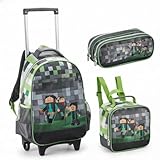 Kit Mochila Infantil Escolar 2 em 1 com Carrinho Removível + Lancheira + Estojo | Grande, Resistente e Prática | Ideal para Meninos | Rodinhas Reforçadas