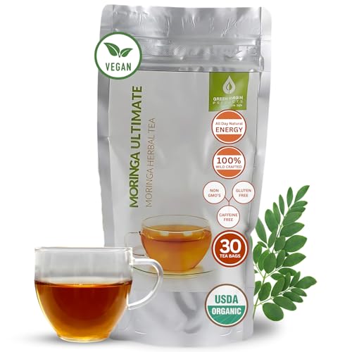 Green Virgin Moringa Oleifera Tea Bags | 100% Pure, Wild-Crafted & Natural Herbal Tea in Oxidation-Free Pouch (30 Bags)