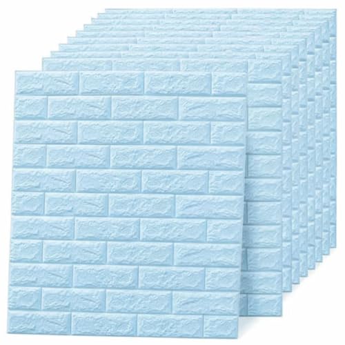Image of 3D Self Adhesive Foam Brick Wallpaper Peel and Stick Waterproof Wall Panels Soundproof Wall Sticker for Living Room Bedroom Kitchen Home Office Interior Decoration (Pack of 10, Blue)