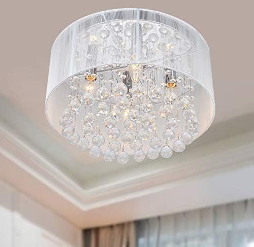 Jojospring Flushmount 4-Light Chrome and White Crystal Chandelier