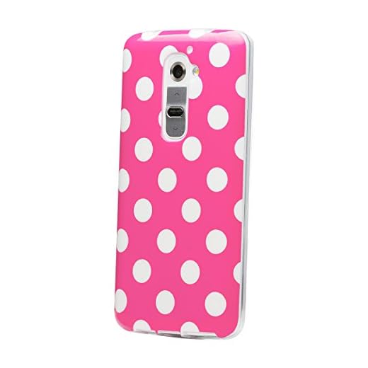 LG G2 | iCues polkaprickigt fodral rosa | [skärmskydd ingår] hållbart mode skal sött glansigt fodral TPU-mönster kvinnor flicka