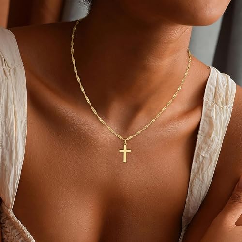 Cross Necklace for Women Trendy - Dainty 18K Real Gold Plated Minimalist Cross Necklace Non Tarnish Waterproof Trendy Cute Simple Small Necklaces Easter Christian Religious Faith Jewelry Gifts3