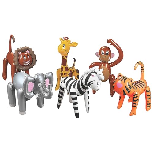 Fun Express Inflatable Animals Safari Jungle Party Decorations - 12 Pack Zoo Animal Inflatables for Birthday Baby Shower | Premium Vinyl Construction for Indoor Outdoor Events | Kids Party Favors