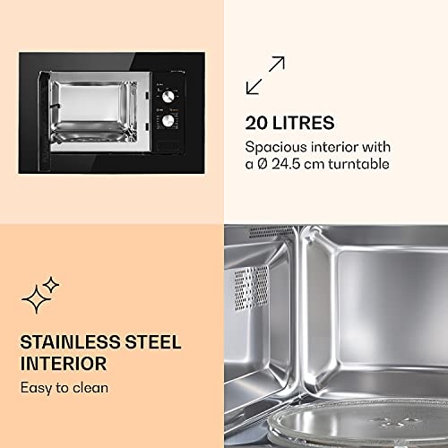 Klarstein Luminance Einbau-Mikrowelle, 20 L, 800 W, Auftaufunktion, Garfunktion, 5 Leistungsstufen, 24,5 cm Ø Glasteller… – Bild 6