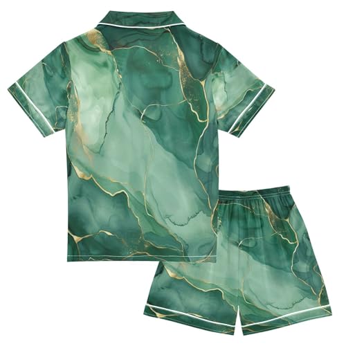 senya Pajama Sets Silky Button Down Nightwear Sleepwear Size 5-14 Years Green Marble2