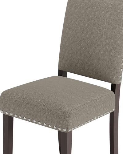 Image of Upholstered Dining Chairs Set of 2 with Thickened Seat Cushion, Wooden Mid-Century Modern Fabric Farmhouse Kitchen Chairs for Dining Room Living /Restaurant /Reading Room
