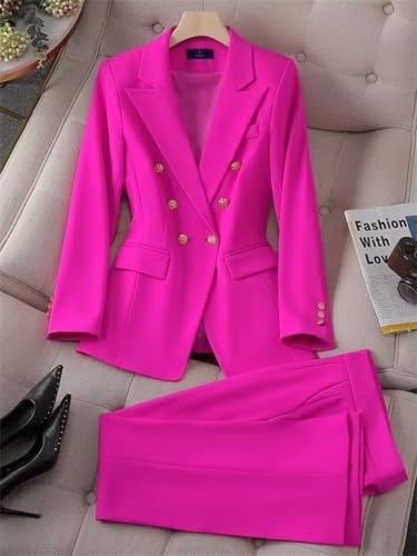 Womens Pant Suit 2 Piece Double-Breasted Blazer Trouser Set Work Casual Jacket Outfits for Business4