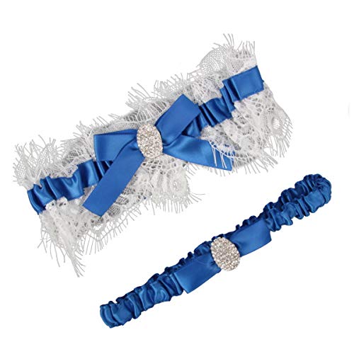 Image of White Lace Wedding Garters Bridal Garter Set for Women Bride Garters With something Blue