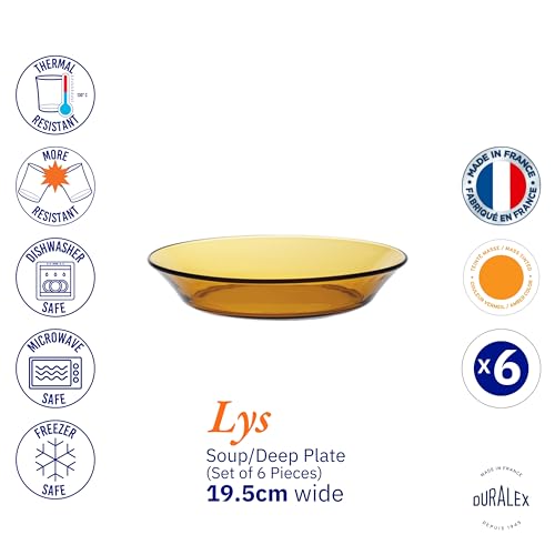 Miniatura 5 de Duralex - Plato De Vidrio Hondo Lys Ambar, 19,5 Cm, 6 Unidades