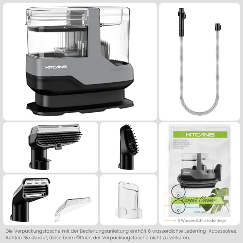 Kitcanis Polsterreiniger Gerät Nasssauger Waschsauger - 17KPa 78dB 600W Nasssauger Polsterreiniger mit 4 Düse Fleckenbürste Waschsauger Polsterreiniger für Teppich, Sofa, Vorleger, Polster