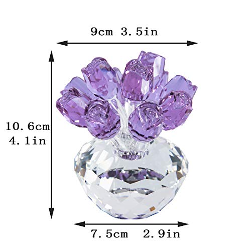 H&D Purple Crystal Rose Bouquet Flowers Crystal Figurines Collectibles Ornament Gifts
