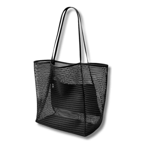 Bolsa Feminina Alça Ombro Praia e Piscina, Grande Capacidade - Moda Verão Transparente, Resistente a Viagem e Piscina (Preto)