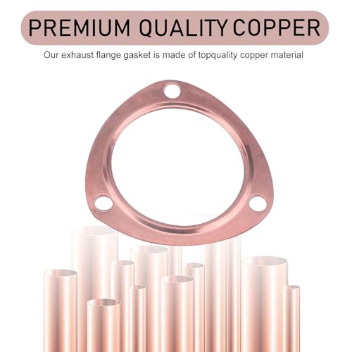 Image of ijuicy 2 PCS Car Exhaust Gaskets, 3 inch Copper Exhaust Manifold Gasket, 3-Bolt Standard Exhaust Pipe Gasket, Ultra Seal Exhaust Flange Gasket, Compatible with Chevrolet SBC BBC 302 305 454 (Gold)