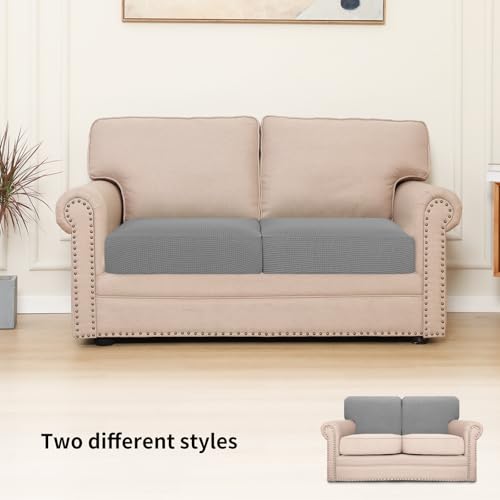 Image of Easy-Going Stretch 2 Pieces Couch Cushion Cover for Sofa Seat | Individual Furniture Protector Sofa slipcover for 2 Cushion Couch Washable Soft with Elastic Bottom Light Gray