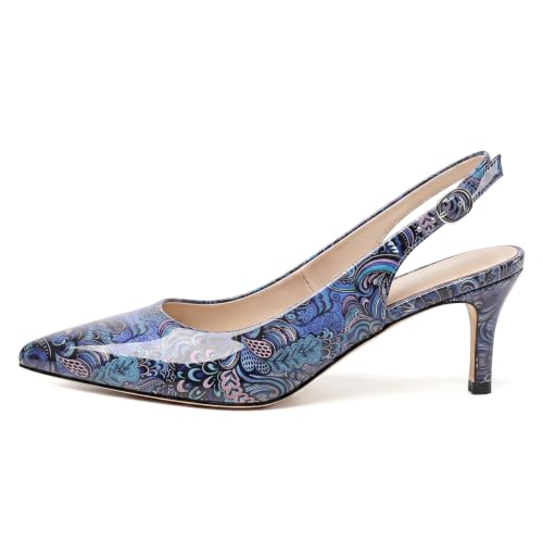 Image of NUMALEO Slingback Heels for Women Pointed Close Toe Kitten Heels Patent Pumps Dress Party Comfy Heeled Sandals Stiletto 2.5 Inch Dress Shoes