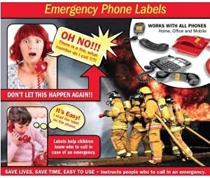 20 Emergency 9-911 Phone Labels. Laminated Stickers on Yellow Gloss with Red Ink. Permanent Adhesive. Size: 2" (W) x 1 1/4" (H).