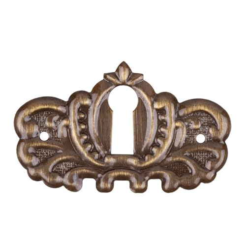 Ornate Stamped Brass Decorative Keyhole Cover | 1-7/8" x 1-1/8" | Keyhole Escutcheon Plate for Cabinet Door, Dresser Drawer, Desk | Antique Furniture Hardware | UA-84AB