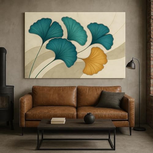 Toile murale feuille de ginkgo dorée style peinture abstraite luxe