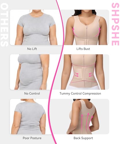 Image of SHAPSHE Waist Trainer for Women Tummy Control with Bra | 80% Nylon 20% Spandex,7 steel bones back support,5 adjustable straps, zipper&3-row hooks,Fit for workout postpartum