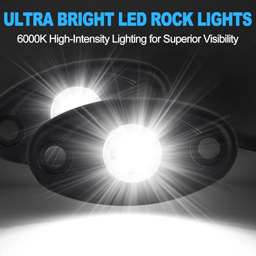 Image of 24 Pods White Led Rock Lights,Automotive General Under Body Neon Glow Led Pure Light Kit Ip68 Waterproof 3.8ft Extension Wires for Car Truck Boat Rv ATV Utv SUV RZR Motorcycle Trail Rig Lamp(White)