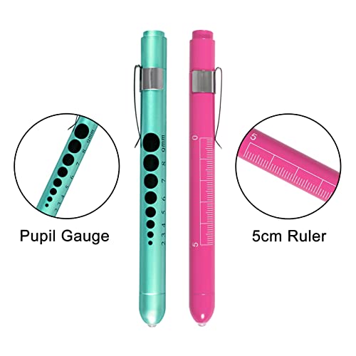 AOICRIE Medical Diagnostic Penlight, Pupillenlicht Mini Wiederverwendbare LED-Stiftlampe Taschenlampe, Taschenlampe Arzt Krankenschwester Notfallstift Licht mit Gravurlehre und Linea (Rosa+Grün)