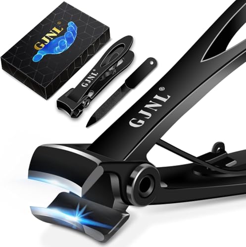 Nail Clippers for Men Thick Nails - 16mm Sharp Wide Jaw Opening Toenail Clippers for Seniors Thick Nails Cutter Black