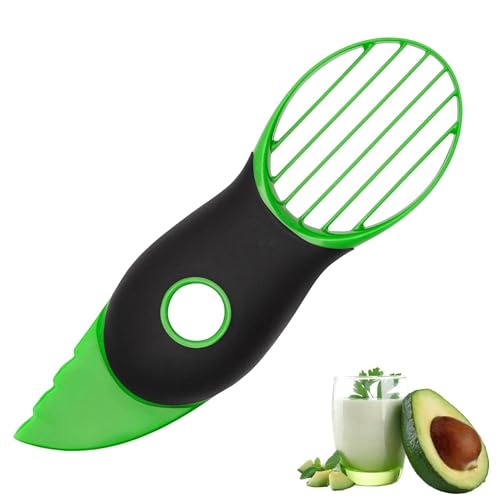 3-in-1 Avocado Slicer &ndash; Multifunctional Avocado/Avacado Cutter with Stainless Steel Pitter & Plastic Scoop &ndash; Ideal Avocado Tool for Peeling, Cutting & Serving &ndash; Perfect Kitchen Gadget (Green)