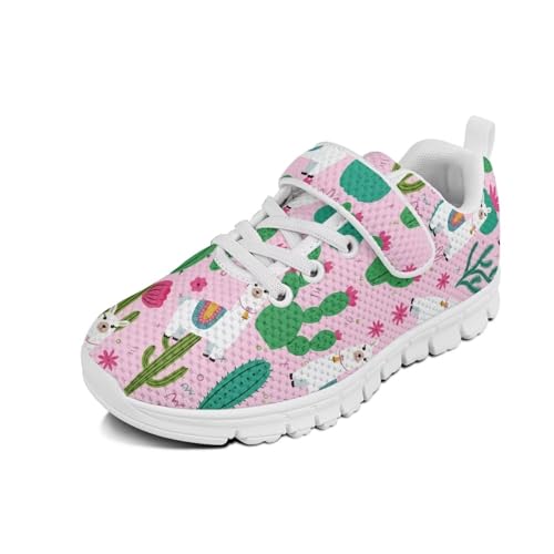 Boy Shoes Athletic Running Fashion Sneakers Walking Breathable Kids Girls Fitness Cross-Training Tennis Lightweight Shoes for Little Kid Alpaca Cactus Pattern（White Sole）