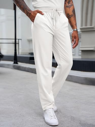 Runcati Mens Stretch Golf Pants Casual Slim Fit Dress Pants Elastic Waist Drawstring Lightweight Trousers3