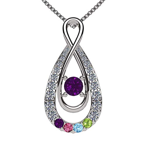 NANA Yours Infinity Mother&Child Silver Pendant 1-12 stones with a 1mm 22" Adj-Chain-Platinum Plated