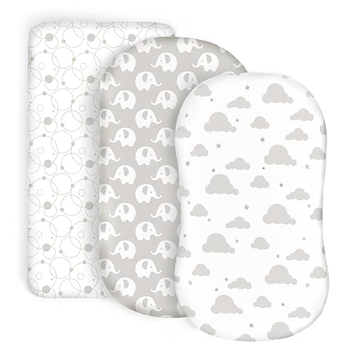 100% Organic Cotton Fitted Bassinet Sheets Perfectly Compatible with Halo, Snoo, Graco, and All Other Standard Size Bassinets. 3 Pk Adapts to Oval, Hourglass & Rectangle Shaped Bassinet Pads. Grey