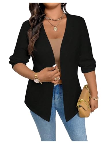 SOLY HUX Women's Plus Size Blazer Open Front Long Sleeve Work Office Casual Jacket