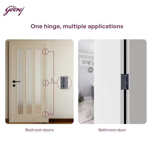 Image of Godrej Door Fittings I Door Butt Ball Bearing Hinge 5 inch x 12 Gauge | Matte Black Finish I 2 Pcs I Heavy Duty SS304 125x75x2.5mm Door Hardware| Premium Kabza for Wooden Doors | 1 Yr Warranty