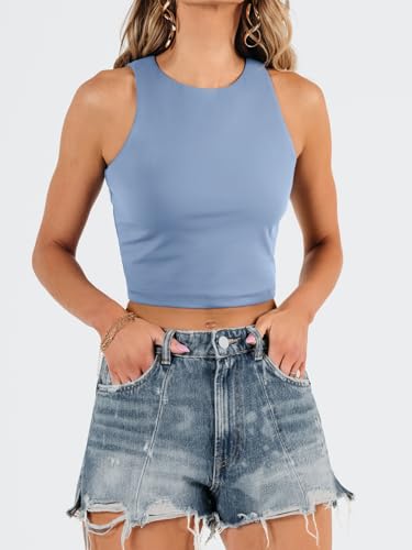 Image of EFAN Women's Double Lined Racerback Crop Tank Top | High Neck Slim Fit Sleeveless Workout Top, No-Bra Essential for Gym, Yoga & Going Out