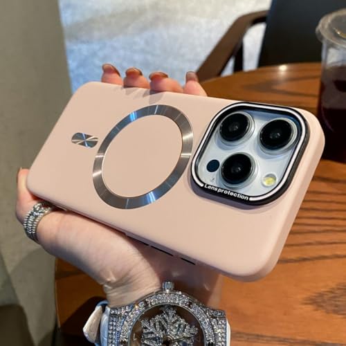 Coque iPhone 14 Pro Max magnétique rose ultra-fine compatible charge sans fil