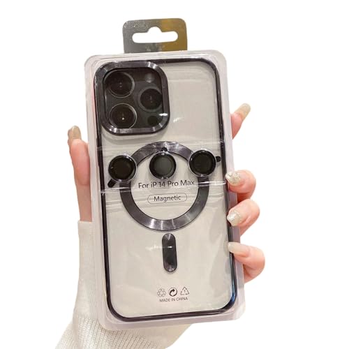 OonMan Funda para iPhone 18 Pro, dorada, adecuada para iPhone magnética, película de lente galvanizada, color negro, iPhone 12