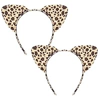 LAIYOHO 2 Pcs Leopard Cat Ears Headband- Elastic Animal Ears Fabric Hair Band for Girls, Cute Leopard Printed Headband Accessories (Leopard Print Hair Wrap)