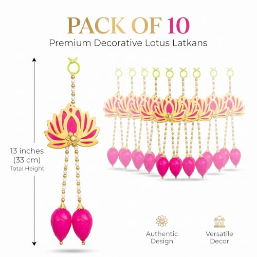 Image of JH Gallery Golden Lotus Latkan - Ganesh Chaturthi Decoration Items for Home, Handmade Ganpati Makhar & Mandap Backdrop, Temple & Wall Hanging Decor (13 Inch, Pack of 10)