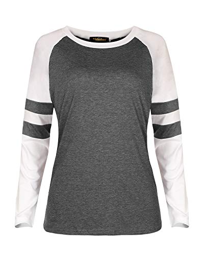 Yidarton Women's Color Block Long Sleeve T Shirt Casual Round Neck Tunic Tops(Dark Gray,XXL)