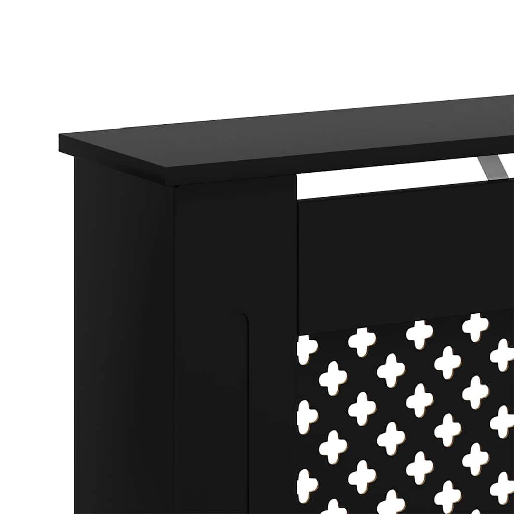 Heizkörperverkleidung Schwarz MDF 112x19x81,5 cm mit Latten-Design für Wohnzimmer, einfache Montage, platzsparende Abdeckung mit Wabenmuster für Heizung und Temperaturregelung