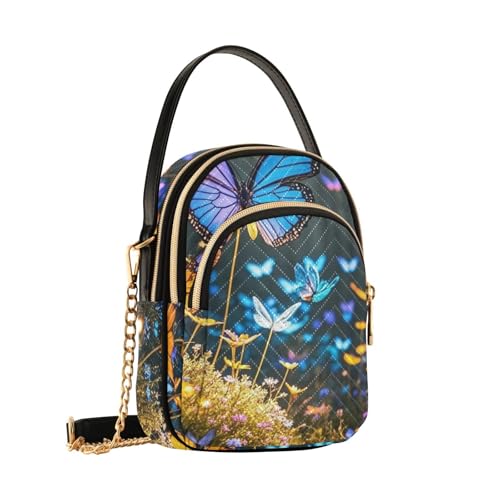 Womens Shoulder Handbags Tote Bag Quilted Purses for Spring Butterfly Design with Chain for Travel Office,Multi1