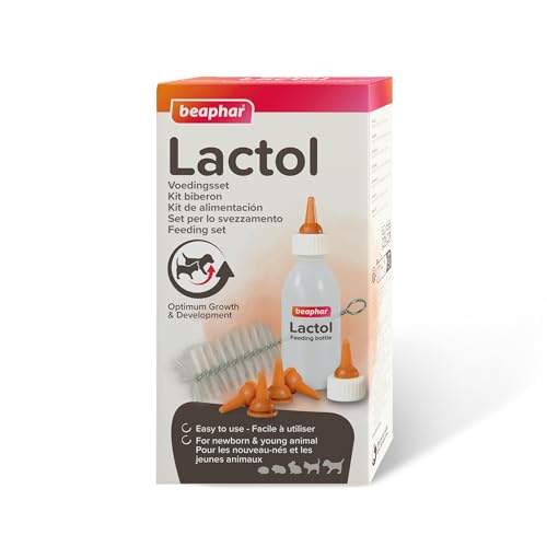 BEAPHAR – LACTOL – Pack biberon et tétines + brosse à nettoyer pour nourrir les nouveau-nés/animaux en croissance – Biberon souple & facile à utiliser –...
