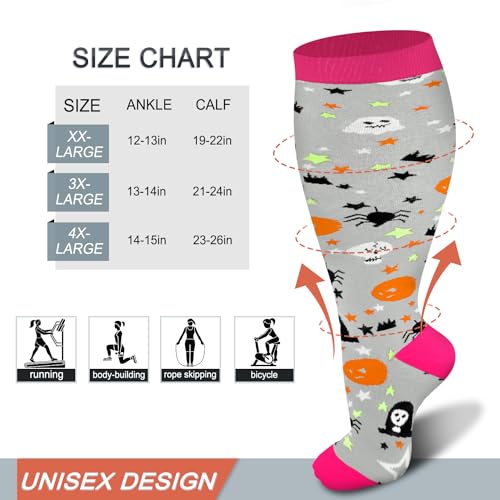 Image of Diu Life 3 Pairs Plus Size Compression Socks for Women and Men Wide Calf Extra Knee High Support for Circulation